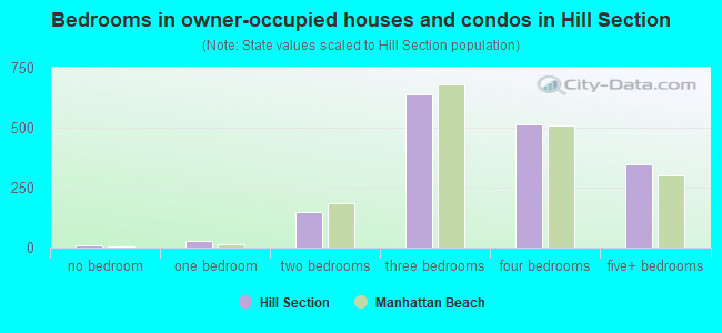 Bedrooms in owner-occupied houses and condos in Hill Section
