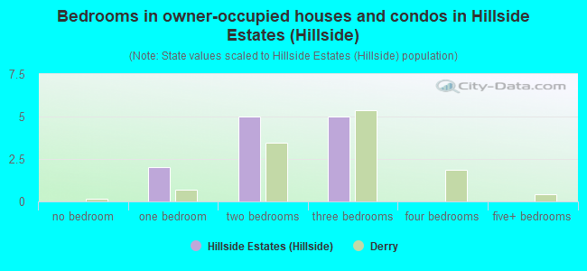 Bedrooms in owner-occupied houses and condos in Hillside Estates (Hillside)