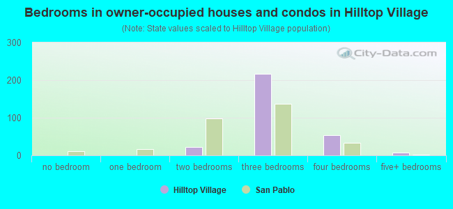 Bedrooms in owner-occupied houses and condos in Hilltop Village