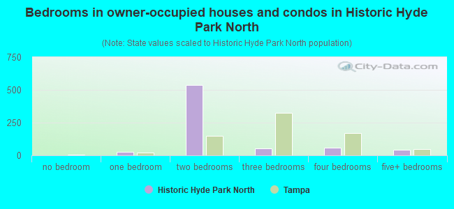 Bedrooms in owner-occupied houses and condos in Historic Hyde Park North