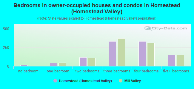 Bedrooms in owner-occupied houses and condos in Homestead (Homestead Valley)