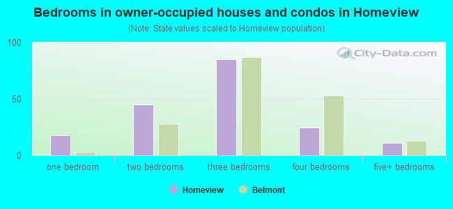 Bedrooms in owner-occupied houses and condos in Homeview