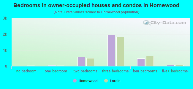 Bedrooms in owner-occupied houses and condos in Homewood
