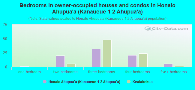 Bedrooms in owner-occupied houses and condos in Honalo Ahupua`a (Kanaueue 1  2 Ahupua`a)