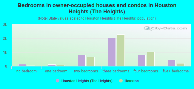Bedrooms in owner-occupied houses and condos in Houston Heights (The Heights)