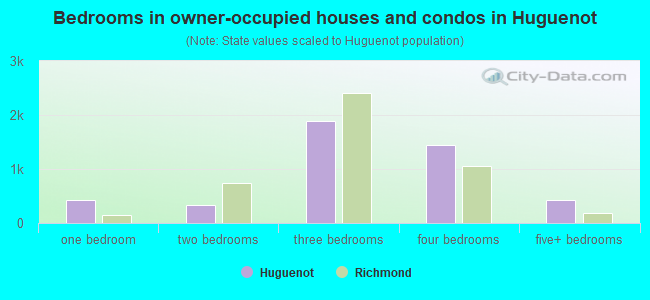 Bedrooms in owner-occupied houses and condos in Huguenot