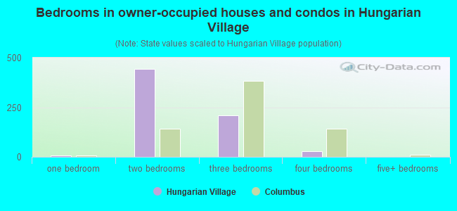 Bedrooms in owner-occupied houses and condos in Hungarian Village