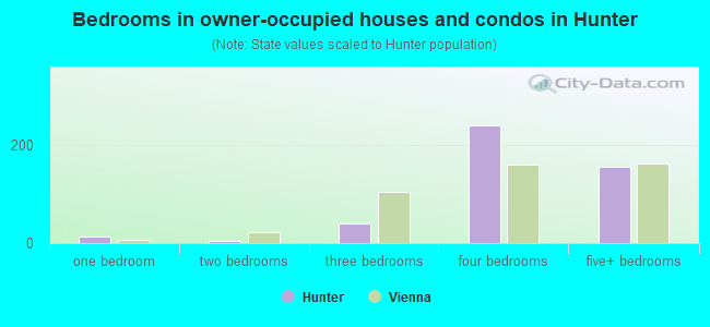 Bedrooms in owner-occupied houses and condos in Hunter