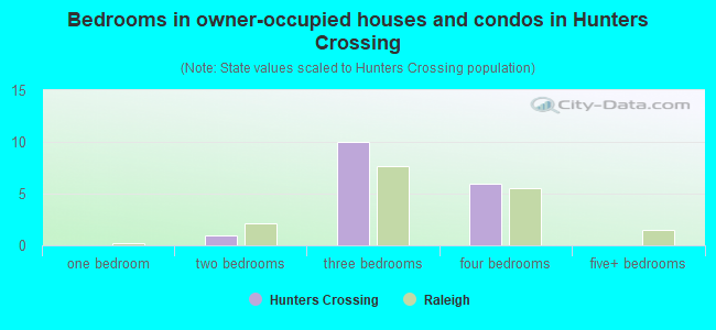Bedrooms in owner-occupied houses and condos in Hunters Crossing