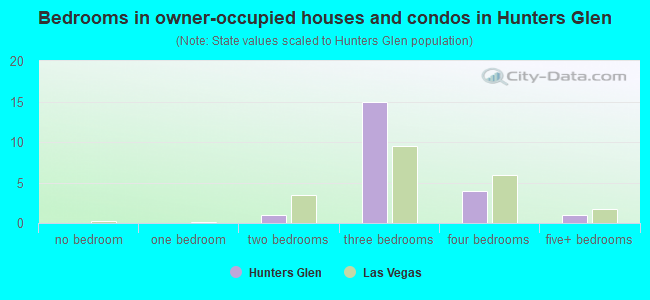 Bedrooms in owner-occupied houses and condos in Hunters Glen