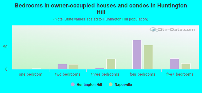 Bedrooms in owner-occupied houses and condos in Huntington Hill