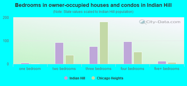 Bedrooms in owner-occupied houses and condos in Indian Hill