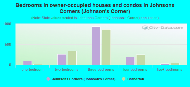 Bedrooms in owner-occupied houses and condos in Johnsons Corners (Johnson's Corner)