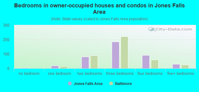 Bedrooms in owner-occupied houses and condos in Jones Falls Area
