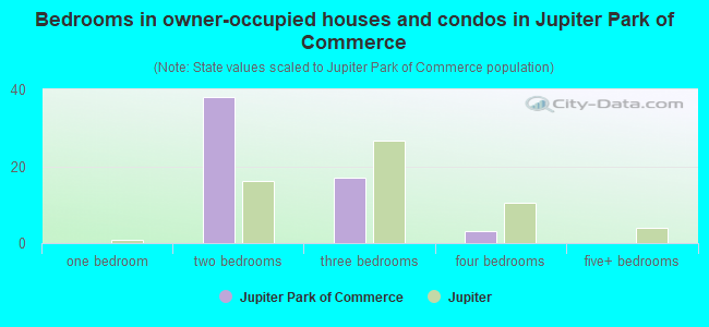 Bedrooms in owner-occupied houses and condos in Jupiter Park of Commerce
