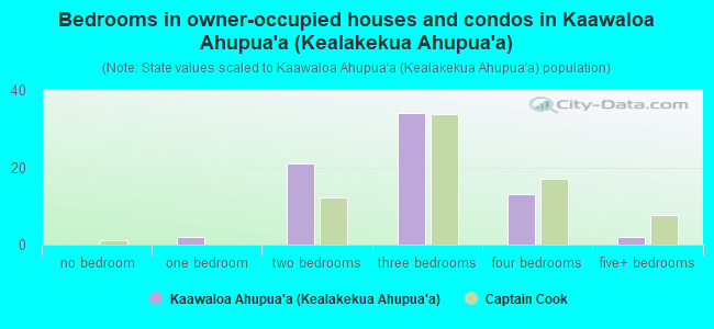 Bedrooms in owner-occupied houses and condos in Kaawaloa Ahupua`a (Kealakekua Ahupua`a)