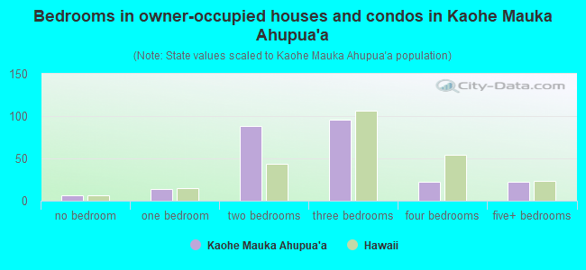Bedrooms in owner-occupied houses and condos in Kaohe Mauka Ahupua`a