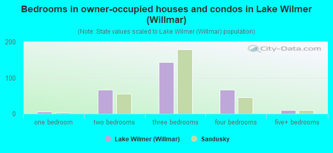 Bedrooms in owner-occupied houses and condos in Lake Wilmer (Willmar)