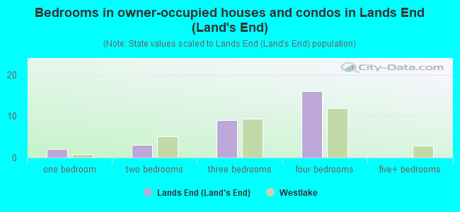 Bedrooms in owner-occupied houses and condos in Lands End (Land's End)