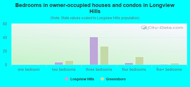 Bedrooms in owner-occupied houses and condos in Longview Hills