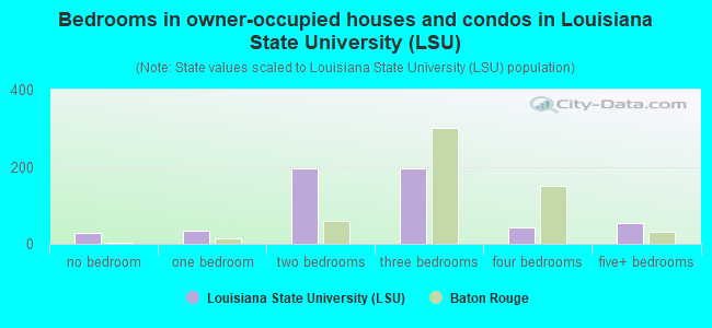 Bedrooms in owner-occupied houses and condos in Louisiana State University (LSU)
