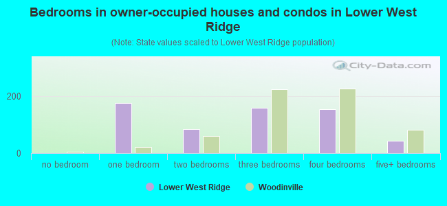 Bedrooms in owner-occupied houses and condos in Lower West Ridge
