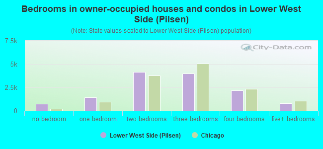 Bedrooms in owner-occupied houses and condos in Lower West Side (Pilsen)