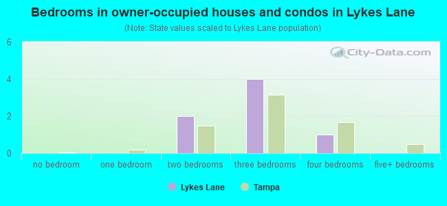 Bedrooms in owner-occupied houses and condos in Lykes Lane