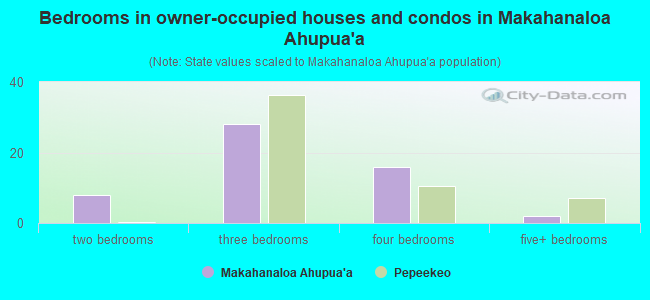 Bedrooms in owner-occupied houses and condos in Makahanaloa Ahupua`a