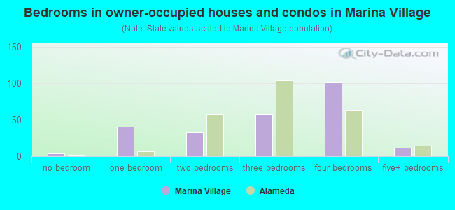 Bedrooms in owner-occupied houses and condos in Marina Village