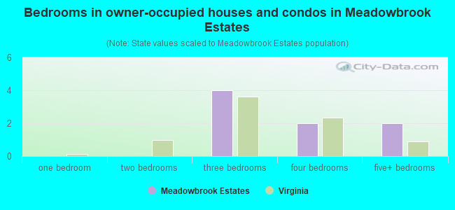 Bedrooms in owner-occupied houses and condos in Meadowbrook Estates