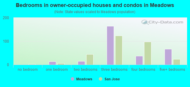 Bedrooms in owner-occupied houses and condos in Meadows
