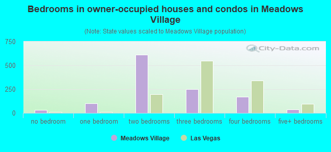 Bedrooms in owner-occupied houses and condos in Meadows Village