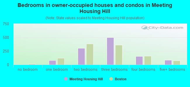 Bedrooms in owner-occupied houses and condos in Meeting Housing Hill