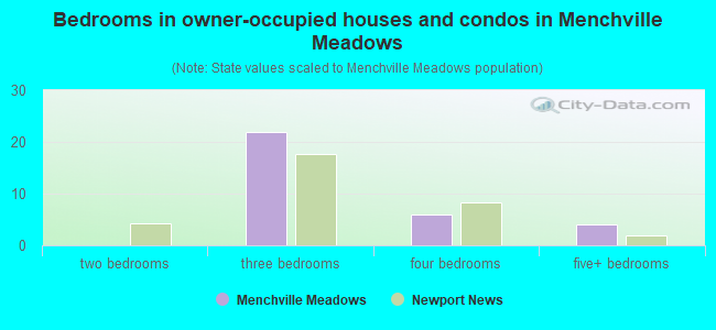 Bedrooms in owner-occupied houses and condos in Menchville Meadows