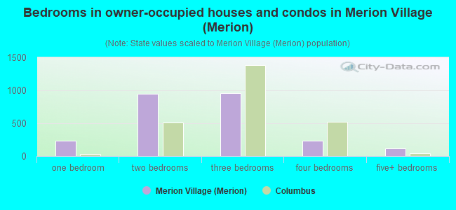 Bedrooms in owner-occupied houses and condos in Merion Village (Merion)