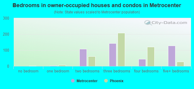 Bedrooms in owner-occupied houses and condos in Metrocenter