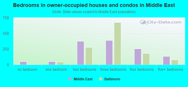 Bedrooms in owner-occupied houses and condos in Middle East