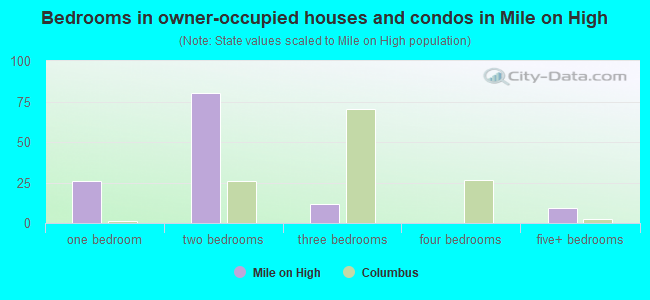 Bedrooms in owner-occupied houses and condos in Mile on High