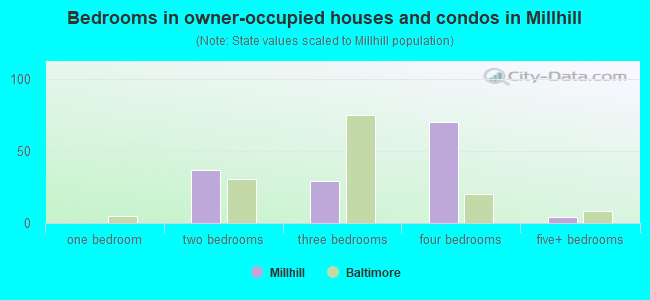 Bedrooms in owner-occupied houses and condos in Millhill