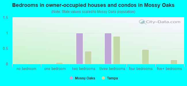 Bedrooms in owner-occupied houses and condos in Mossy Oaks