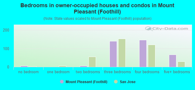 Bedrooms in owner-occupied houses and condos in Mount Pleasant (Foothill)