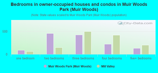Bedrooms in owner-occupied houses and condos in Muir Woods Park (Muir Woods)