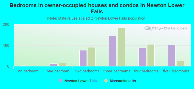 Bedrooms in owner-occupied houses and condos in Newton Lower Falls