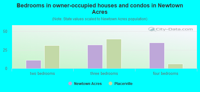 Bedrooms in owner-occupied houses and condos in Newtown Acres