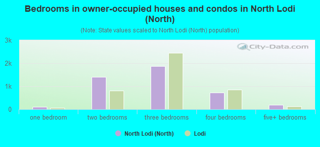 Bedrooms in owner-occupied houses and condos in North Lodi (North)
