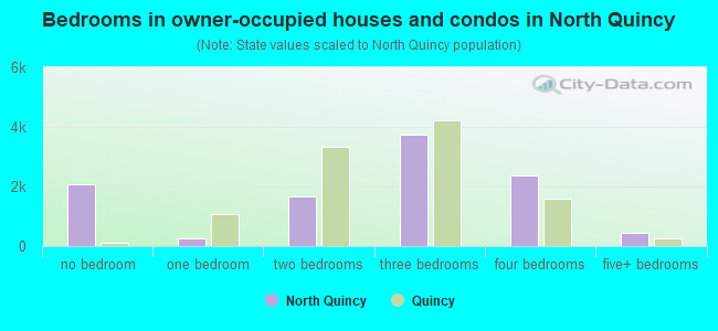 Bedrooms in owner-occupied houses and condos in North Quincy