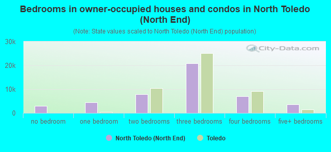 Bedrooms in owner-occupied houses and condos in North Toledo (North End)
