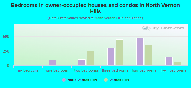 Bedrooms in owner-occupied houses and condos in North Vernon Hills