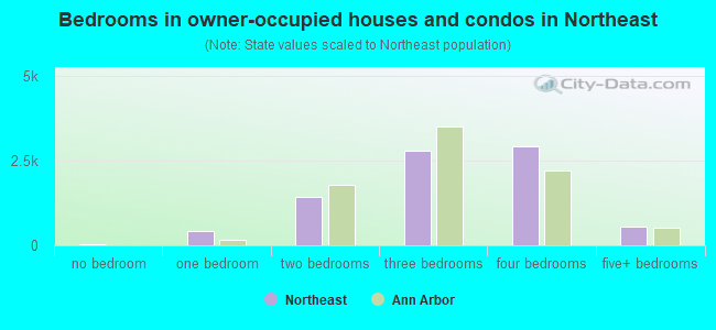 Bedrooms in owner-occupied houses and condos in Northeast